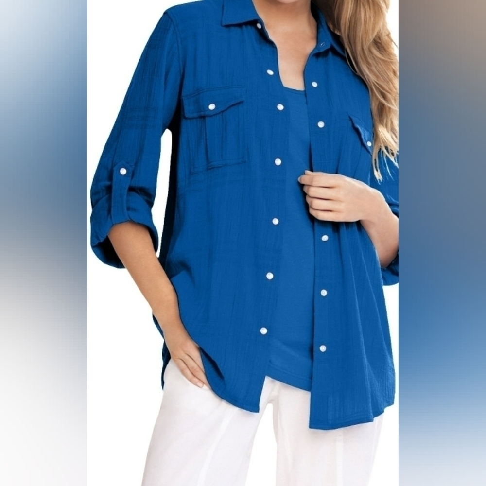 WomanWithin Women's Plus size 1X Cotton Gauze Big Shirt